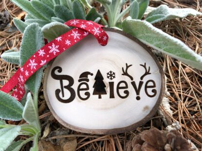 Wooden Christmas Ornament Believe, Personalized Gift, Wood Slices, Santa, Believe Sign, Christmas Gift, Dream Believe, Polar Express
