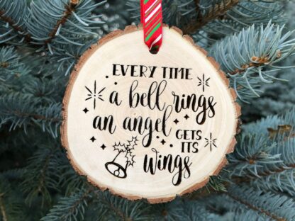 Wooden Christmas Ornament Every Time A Bell Rings an Angel Gets It's Wings, Personalized Gift, It's a Wonderful Life, Jimmy Stewart, OOAK