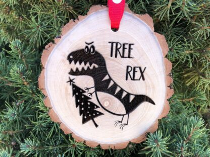 Wooden Christmas Ornament Tree Rex, Dinosaur Ornament, Funny Christmas Ornament for Kids, Wood Slices, SVG, T-Rex Free Personalization