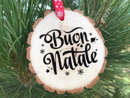 Buon Natale Ornament, Christmas, Wooden Slices, Italian Decor, Fragile Lamp, Italy, Buone Feste,  Dominick the Donkey, Personalize Gift