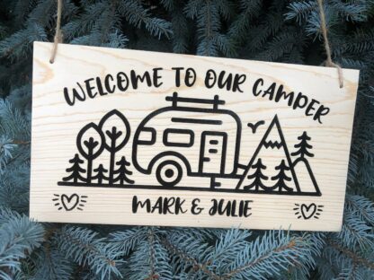 Wooden Camper Sign, Welcome to Our Camper, Handmade Personalized Camping Sign, Campfire, Airstream, Winnebago, Motorhome, Campsite, Cedar