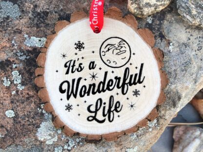 It's a Wonderful Life, Wooden Christmas Ornament, Every Time A Bell Rings, Angel, Jimmy Stewart, Moon, You Want the Moon, Personalized Gift