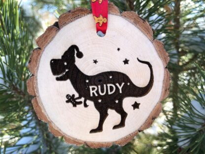 Dinosaur Wooden Christmas Ornament, Kids, Liam, Grayson, Oliver, Ethan, Caleb, Newborn, Grandchild, T-Rex, Triceratops, Free Personalization