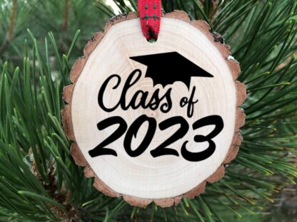 Class of 2023 Graduation Hat Wooden Christmas Ornament, University, College, High School, Diploma, Square Cap, Free Personalization