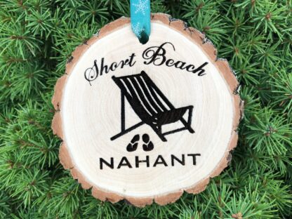 Beach Themed Wooden Slice Christmas Ornament, Short Beach Nahant, Siesta Key, Maui, Clearwater, Outer Banks, Coronado, Free Personalization