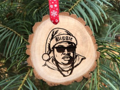 Biggie Smalls in a Santa Hat Wooden Slice Christmas Ornament, Festive Hip-Hop Homage, Rapper, Notorious BIG, Rap Music