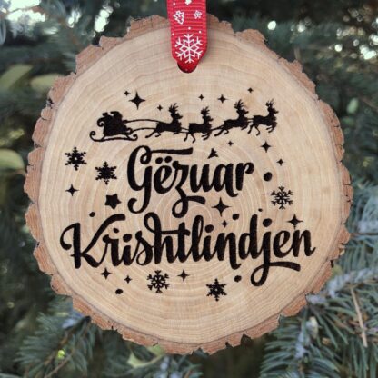 Gëzuar Krishtlindjet, Albanian Wooden Slice Christmas Ornament, Pemë Krishtlindjesh, Ornamente Krishtlindjesh, Albania, Balkans, Adriatic